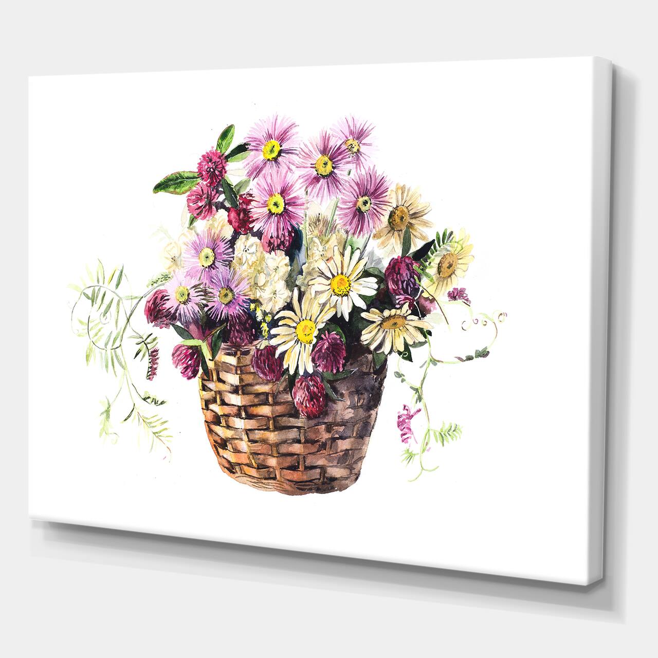 Designart - Bouquet From Meadow Flowers In The Basket - Traditional Canvas Wall Art Print